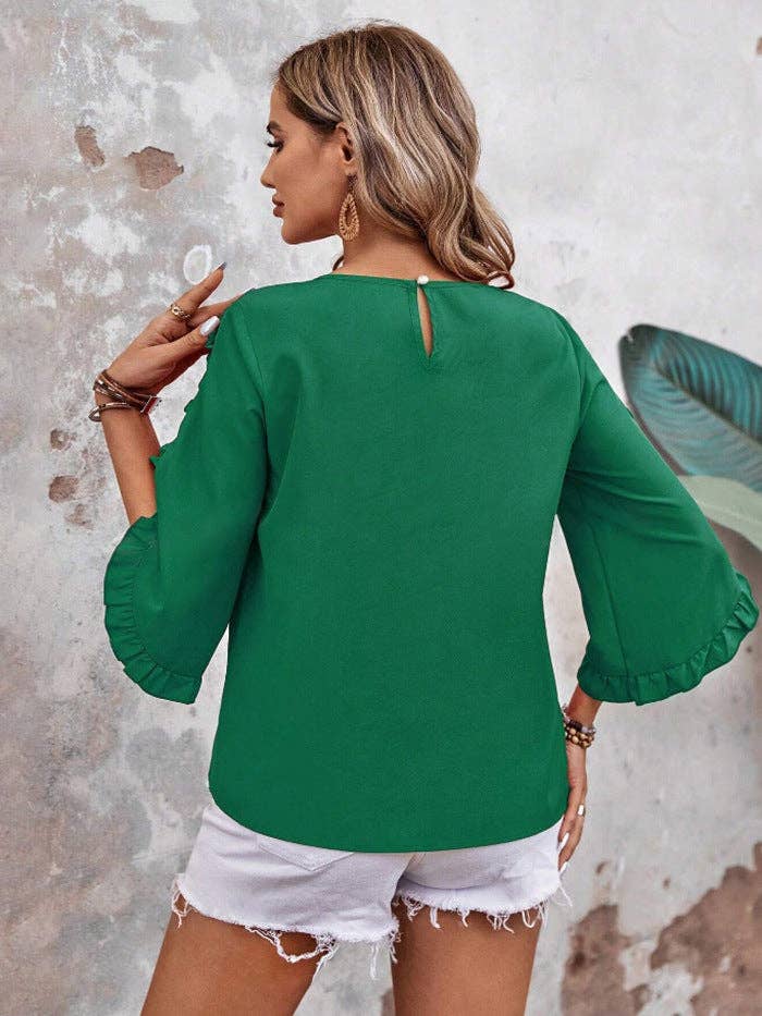 Suhkasana - Wholesale Blouse - Women's - Summer Solid Ruffle Loose Fit Sleeve Shirt5