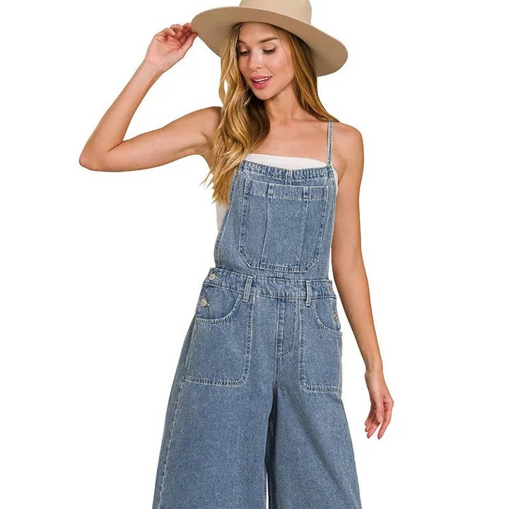 Salopette a Gamba Larga in Denim Lavaggio Medio Zenana per la vendita all'ingrosso da parte di The Era NYC