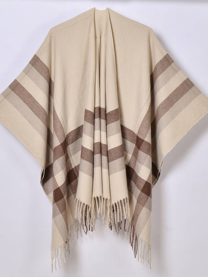 Striped plaid Thermal Ruana Shawl for wholesale by Rosa Clothing