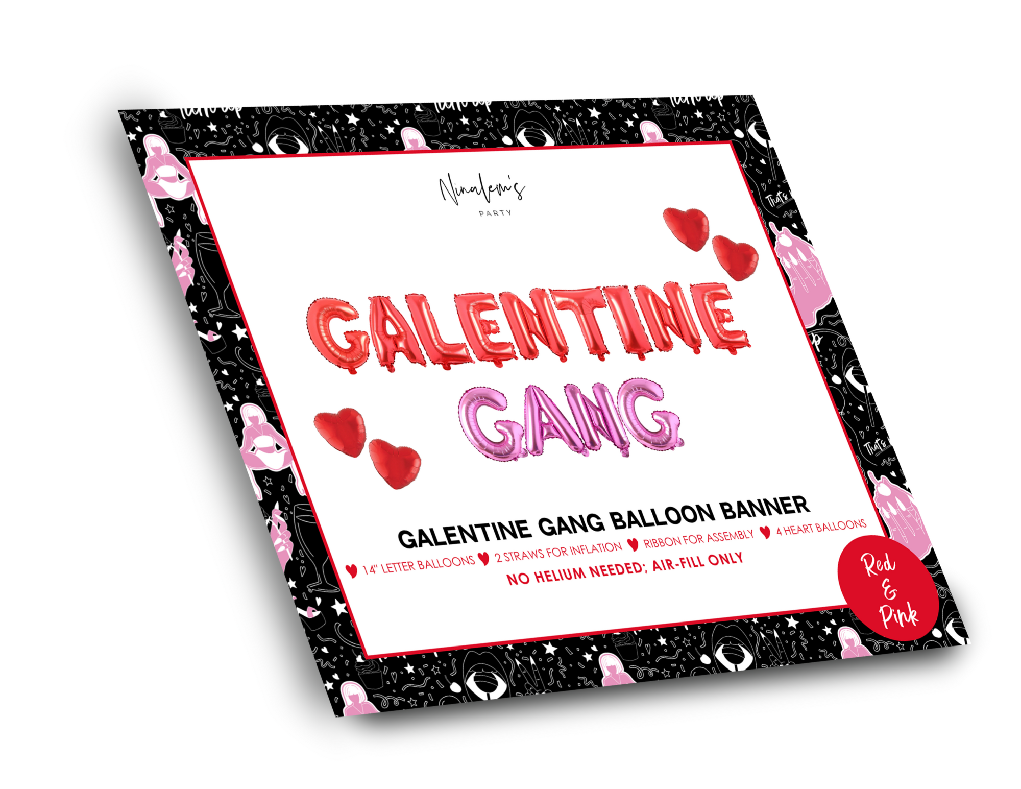 Ninalem's Party - Vente Affiche/banderole de fête - Bannière de ballons Galentine Gang pour la Saint-Valentin0