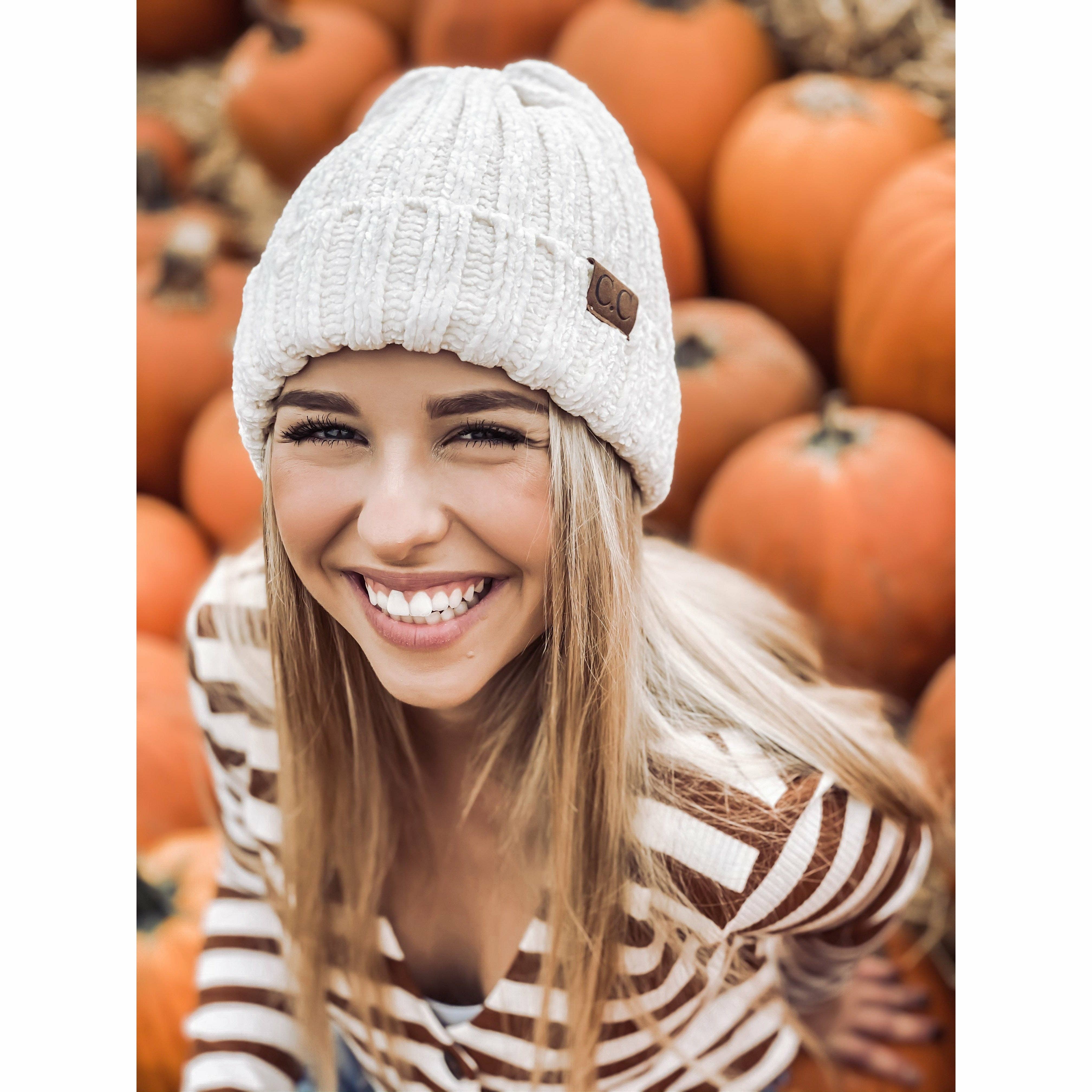 C.C Beanie - Wholesale Beanie - Women's - Solid Ribbed Chenille CC Beanie HAT18153