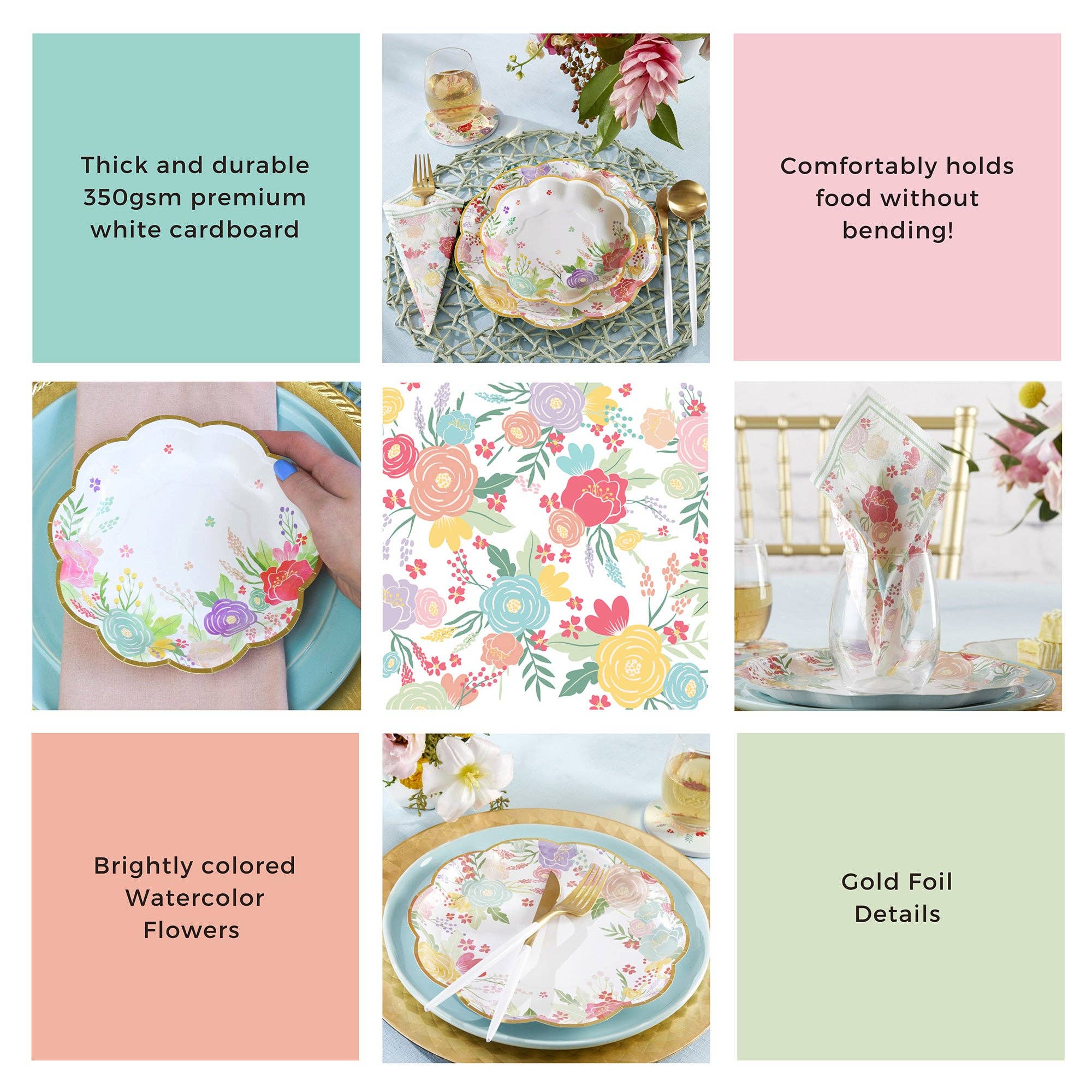 Kate Aspen - Vendita all'ingrosso Confezione di stoviglie monouso - Garden Blooms, set di stoviglie per feste da 62 pezzi (16 ospiti)4