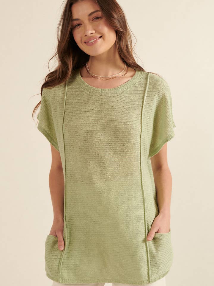 Promesa USA - Wholesale Tunic Sweater - Women's - Ribbed Knit Kimono-Sleeve Pocket Tunic Sweater