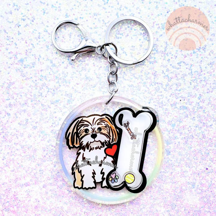 Shih Tzu Dog Keychain, Gold and White for wholesale by WhattaCharmer