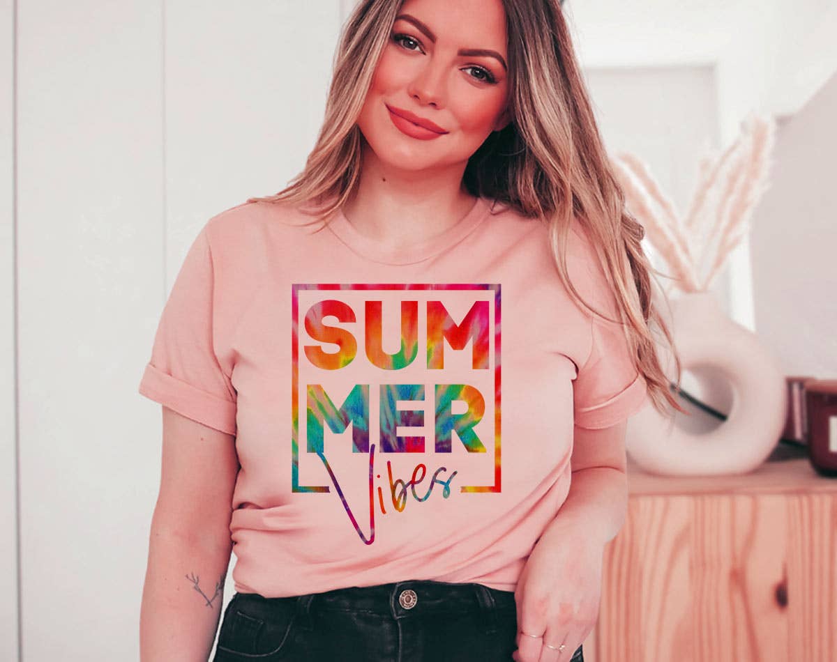 House Of Rodan - Wholesale T-Shirt (Graphic) - Women's - Summer Vibes Tie Dyed - Beach Life Vacation T-Shirt0