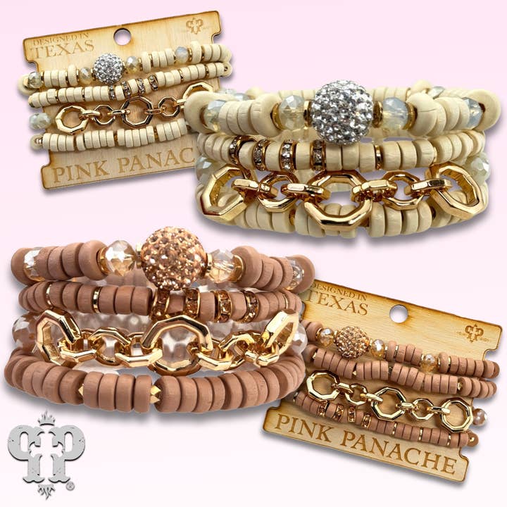 Empilement de bracelets à perles en forme de soucoupe caoutchoutée - LC pour la vente par Pink Panache Brands