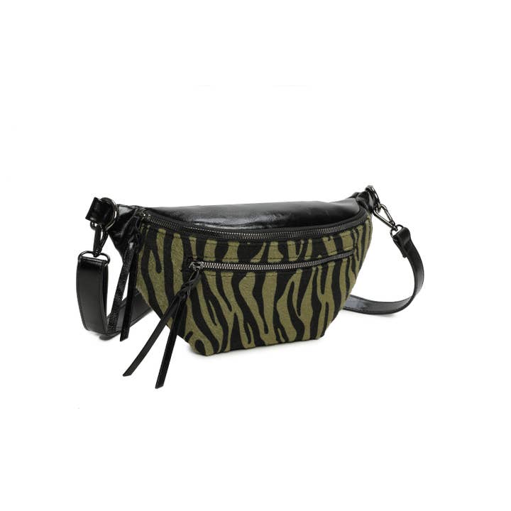 INES DELAURE - Wholesale Messenger Bag - Women's - Bi-material banana, different prints1