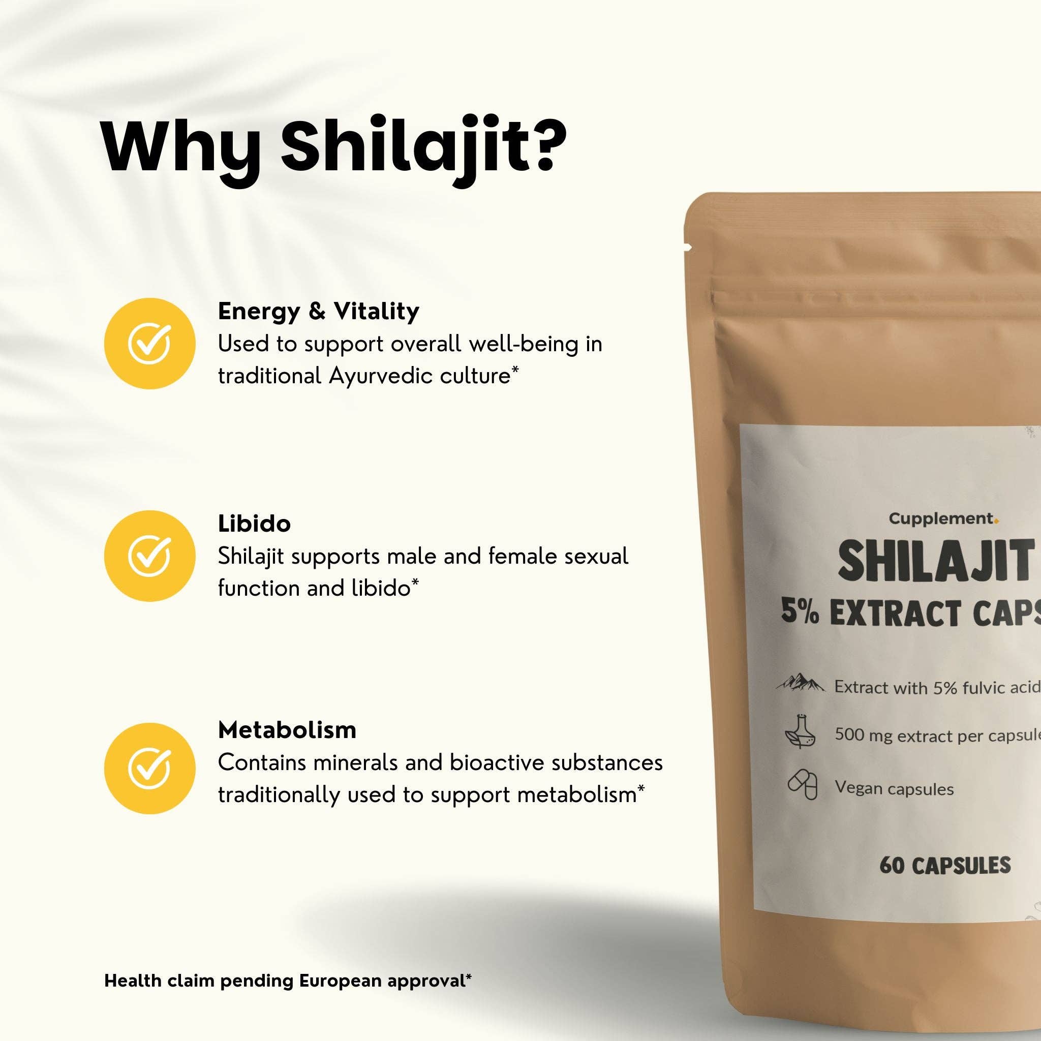 Cupplement b.v. – Suplemento/vitamina oral por atacado – Cápsulas de Extrato de Shilajit (5%) 500 mg 60 Cápsulas4