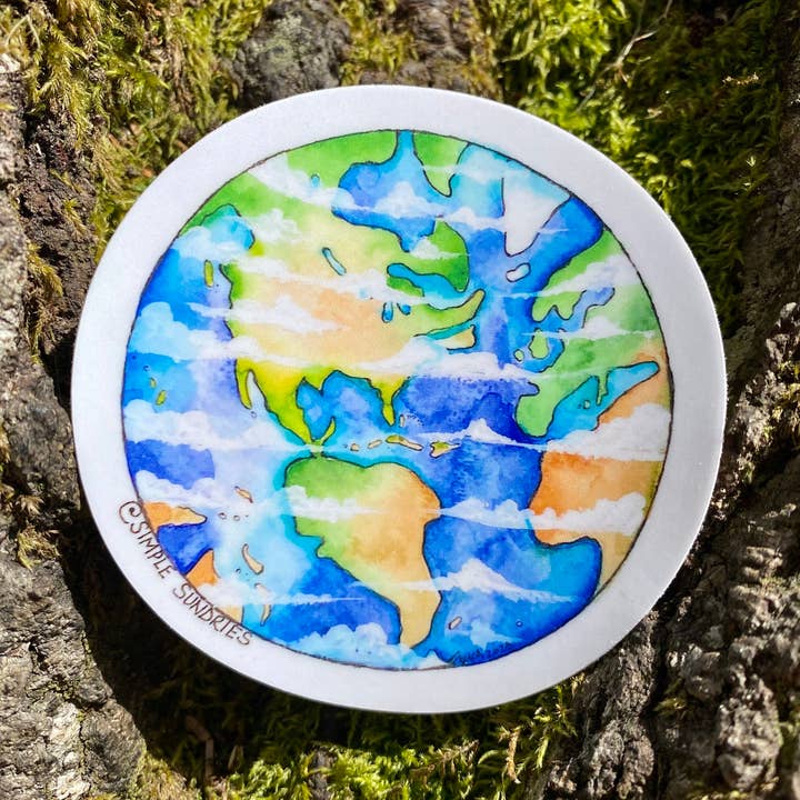 Watercolor Earth Sticker for wholesale by Simple Sundries, LLC