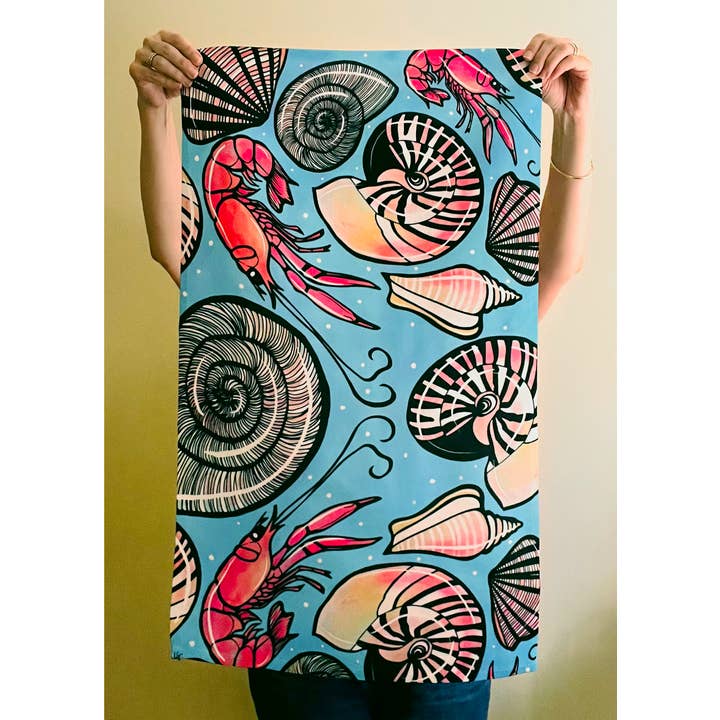 Shrimps & Shells Geschirrtuch, Küchentuch mit Muscheln für den Großhandel von Atelier Vero Wholesale