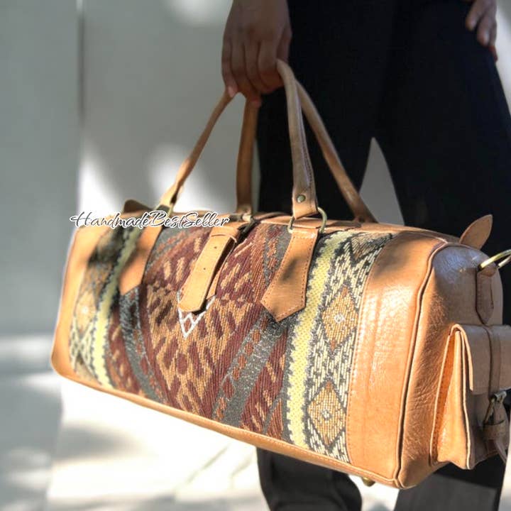 HandmadeBestSeller - Wholesale Weekender bag – Unisex - Moroccan Leather & Kilim Duffle Bag – Handmade Travel2