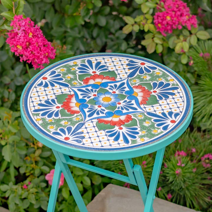 Zaer Ltd. International - Vente Supports de plantes - Support à plantes pliable « Baton Rouge » en mosaïque de 23 pouces de haut, bleu sarcelle3