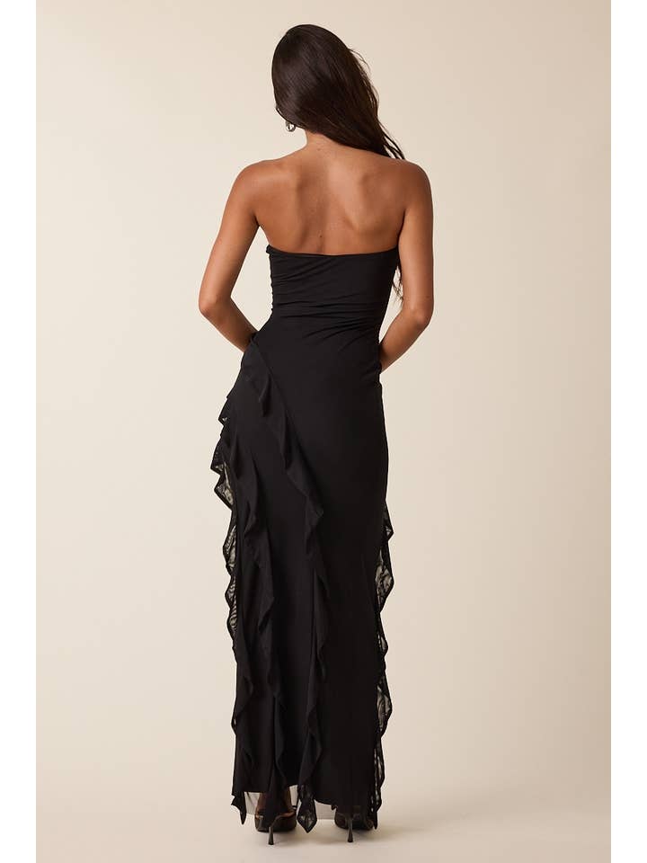 BLACK ASYMMETRY HIGH-LOW LAYERED MESH TUBE DRESS for wholesale on Faire3