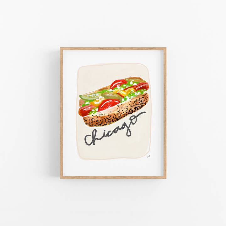 Rachel Reynolds Art - Wholesale Art Print - Chicago Style Hot Dog Art Print (Multiple Color Options)1