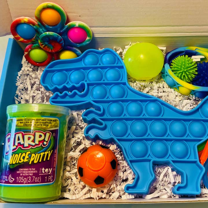 Blue Dinosaur Flarp Fidget box! for wholesale by Sweetest Fidgets
