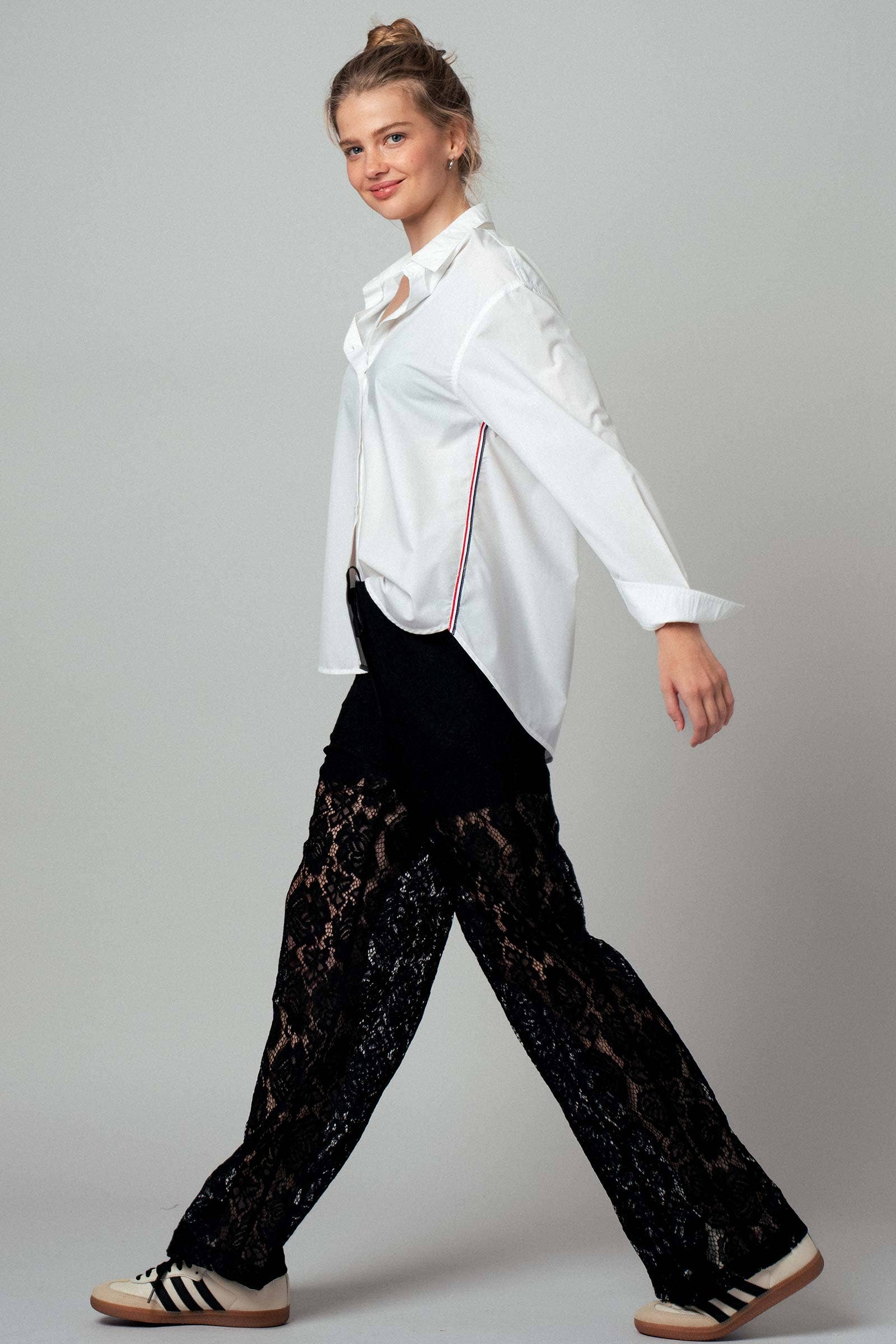 Urban Daizy - Wholesale Button Down Shirt - Women's - Striped Twill Tape Detail Statement Button Shirt11