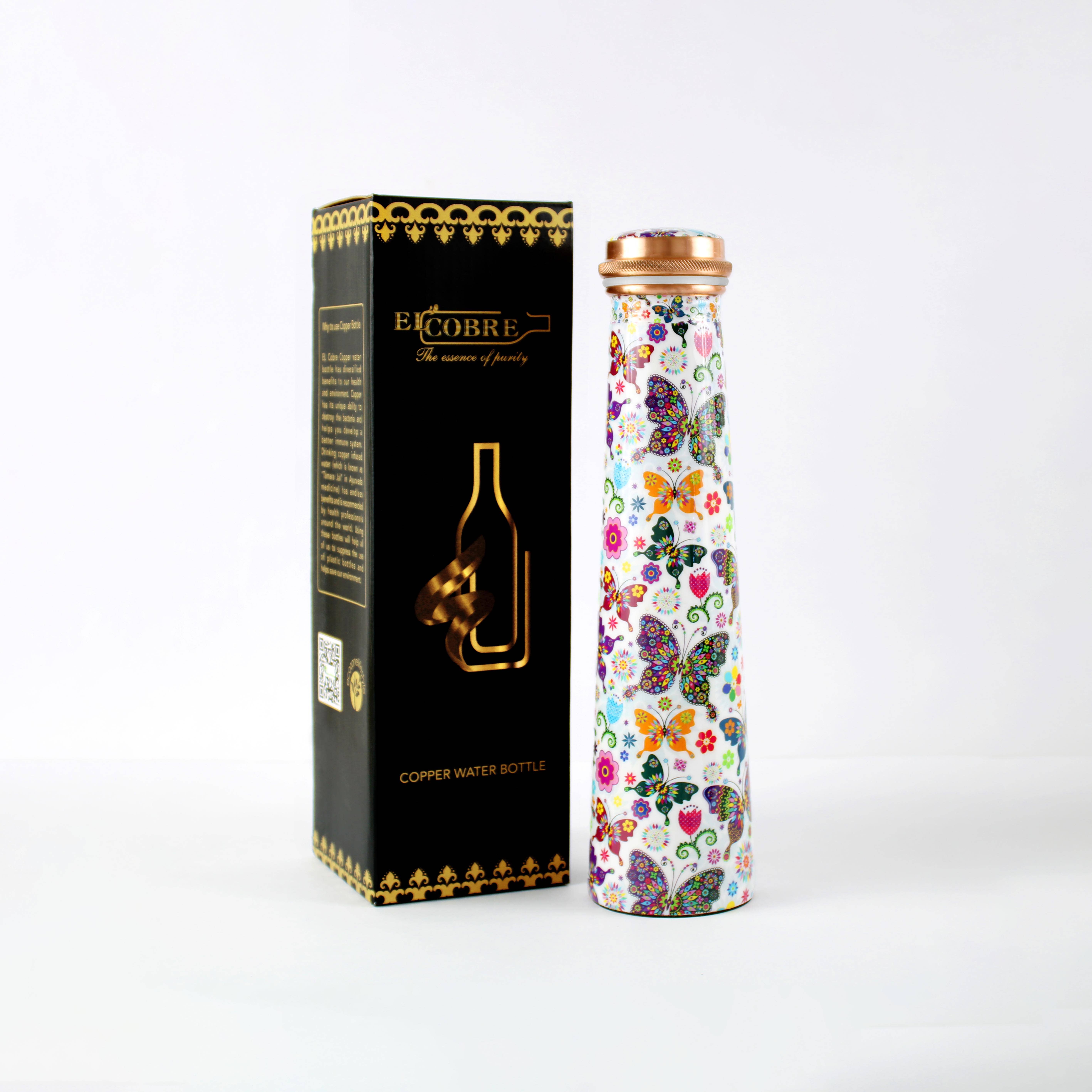 El'Cobre-Ecozonelifestyle – wholesale Water bottle – Printed Tower Copper Water Bottle 850ML- Butterflies2