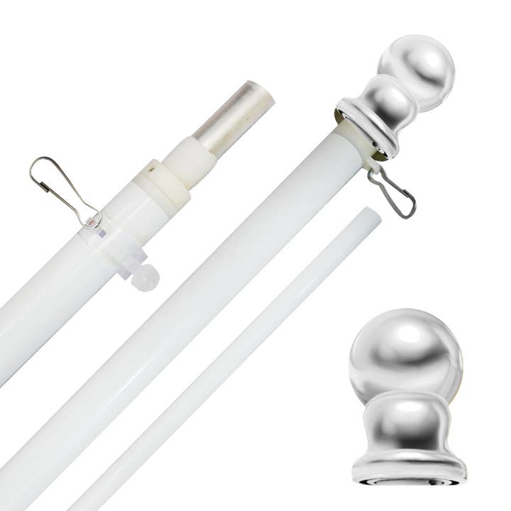 6ft Spinning Stabilizer Flag Pole (White with Silver Ball Top) for wholesale by Flags Importer
