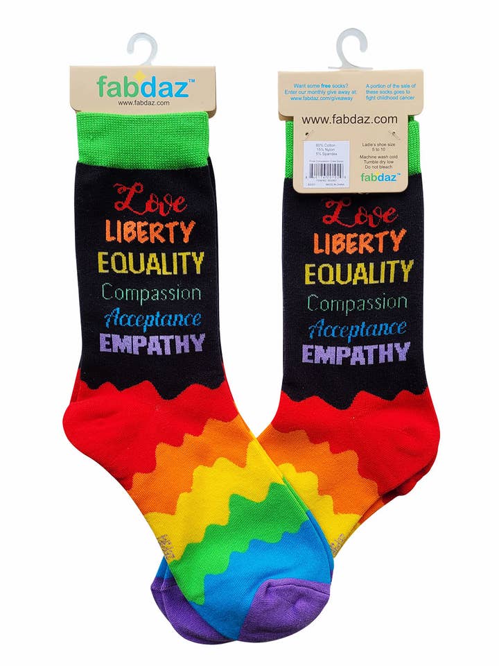 Fabdaz - Wholesale Socks - Women's - Love Liberty Equality Compassion Acceptance Empathy Women's