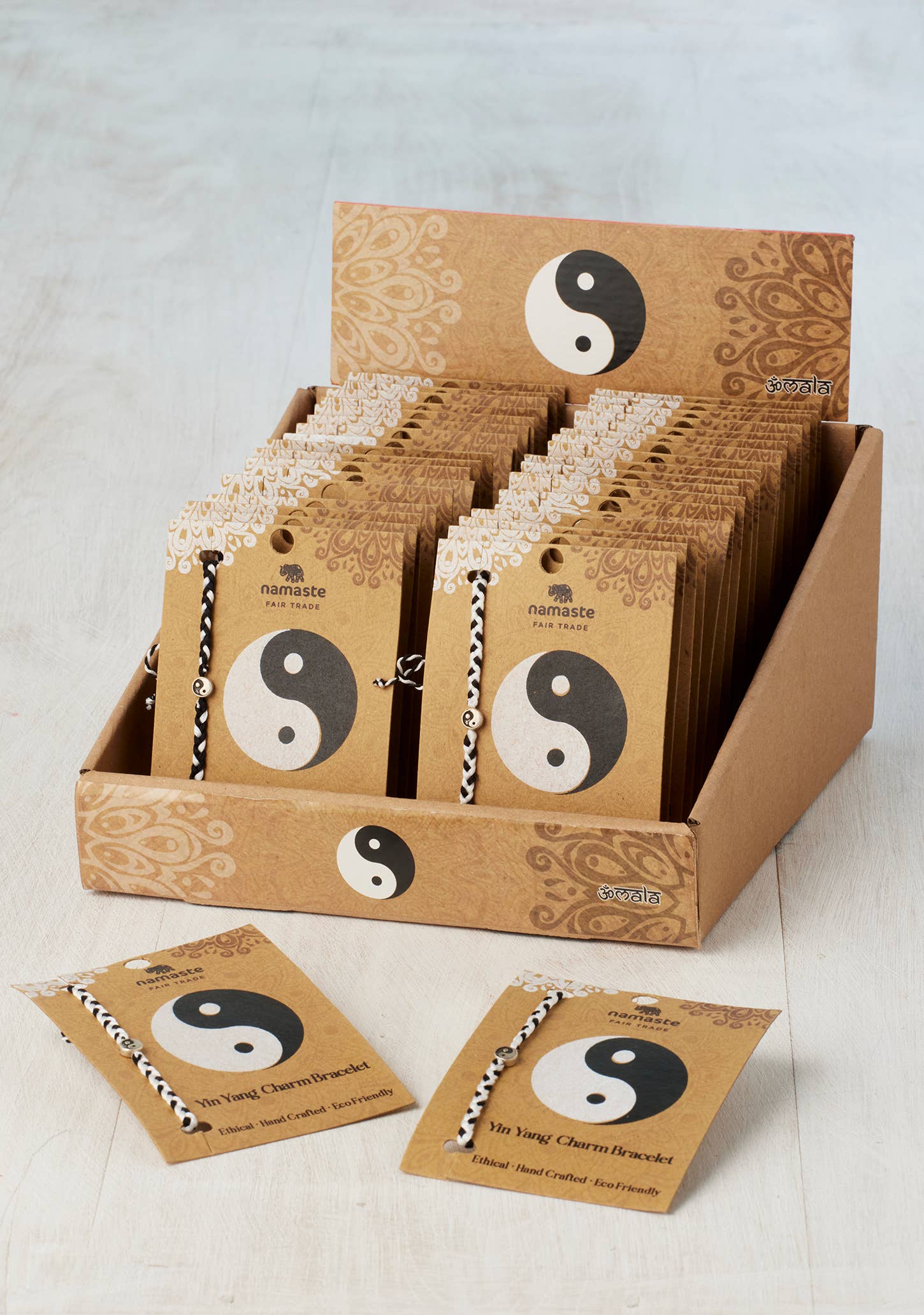 Namaste - Wholesale Beaded Bracelet - Yin Yang Bracelet On Card In Display Box