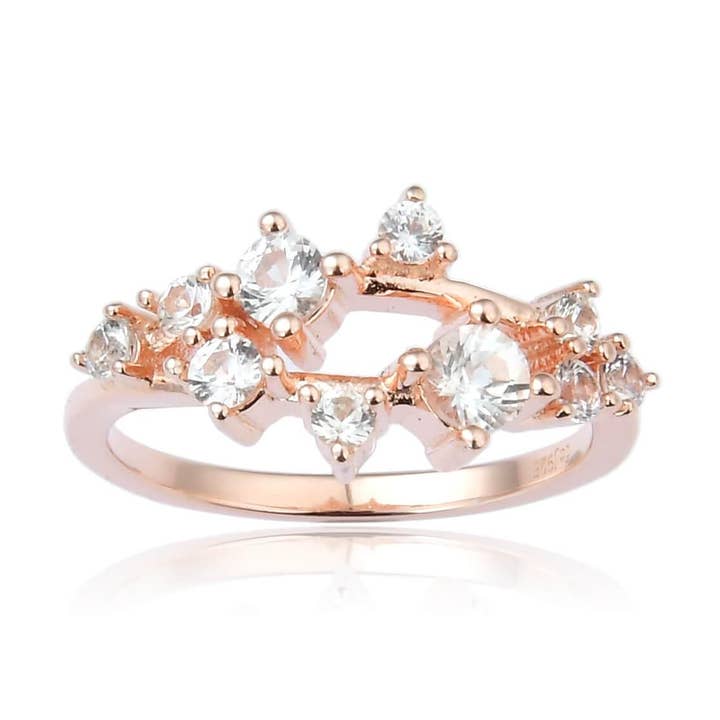Rose Gold Sterling Silver White Sapphire Cluster Ring for wholesale by FCJ Jewelry LLC