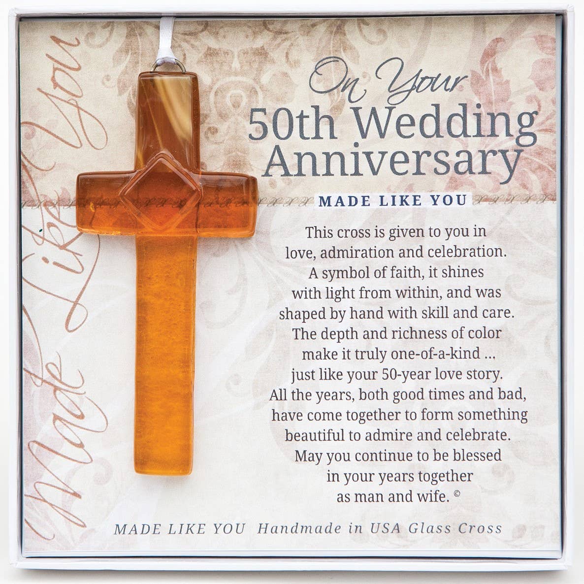 The Grandparent Gift Co. Inc. – wholesale Decorative tabletop object – 50th Anniversary Gift USA Handmade Glass Cross 44070