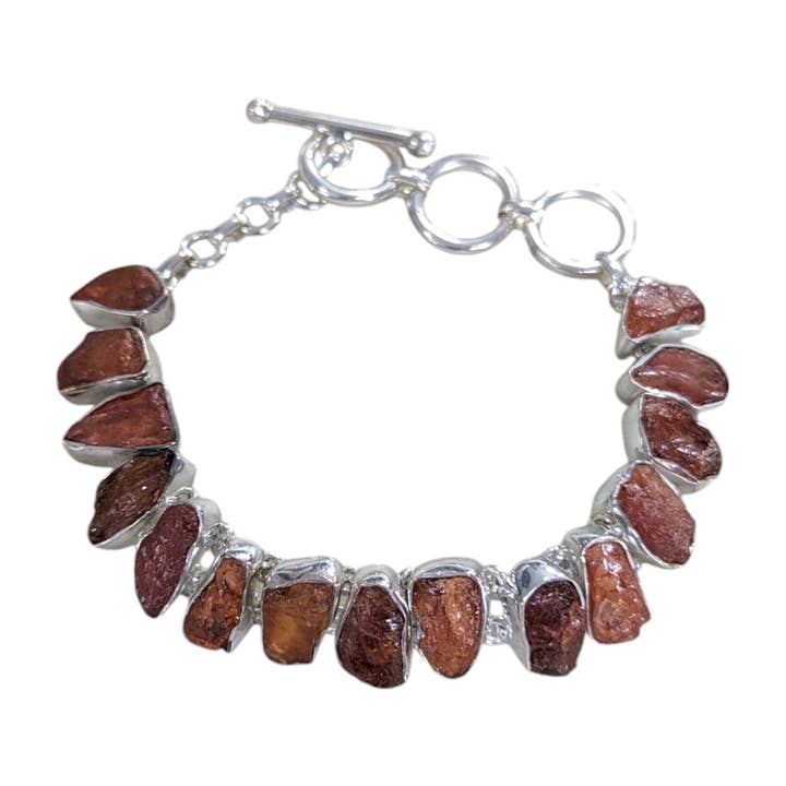 SALE Fanta Garnet Raw Stone Sterling Silver Bracelet for wholesale by Saraswati Imports