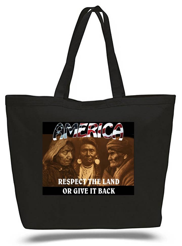 BMS BIZ - Wholesale Tote Bag - Unisex - Americans Respect The Land Large Tote Grocery & Stuff Bag0