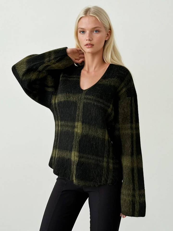 Anaz - Wholesale Knit Sweater - Women's - Plaid Sweaters0