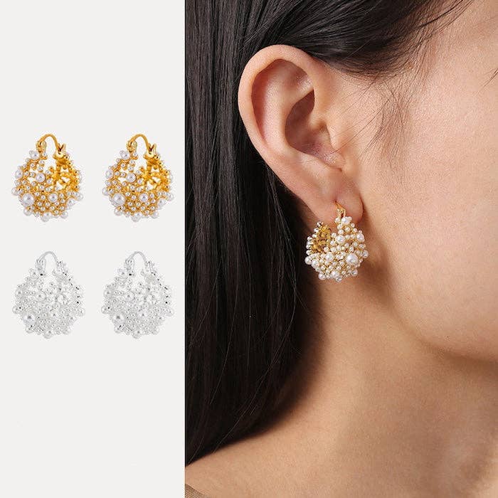 LanLivia – Engroshandel Hoops – Romantiske perlekurv øreringe - Guld og Sølv6