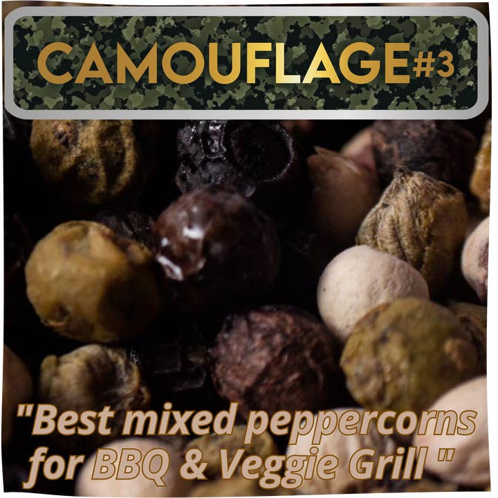 CAMOUFLAGE Mixed Peppercorns for Veggie Grill -8.1oz BAG for wholesale by YUPANQUI PEPPER LLC