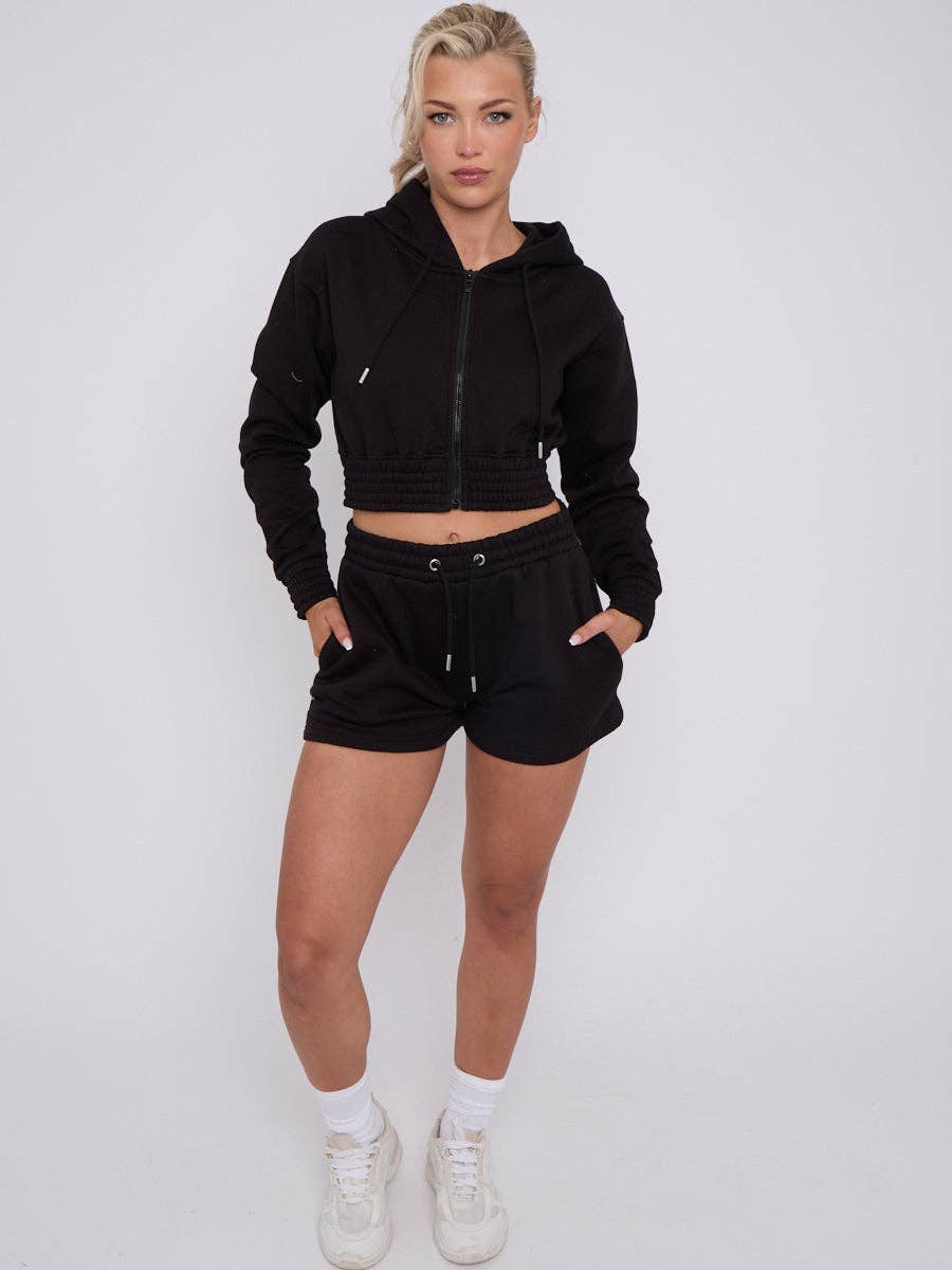 Stylewise Direct – wholesale Lounge set – Women's – Cropped Zip Up Hoodie & Shorts Fleece Co-ord1