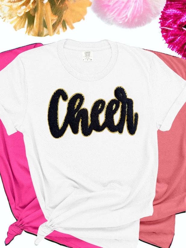 Black Cheer -Iron On Glitter Chenille Patch, Cheer chenille for wholesale by Social Grace & Company