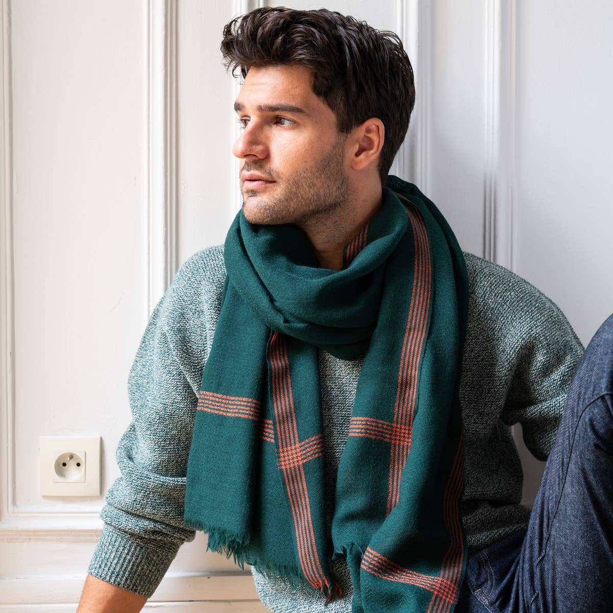 AV08 PARIS - Wholesale Scarf - Men's - MYKINES MEN'S SCARF — DARK GREEN IN MERINO WOOL7