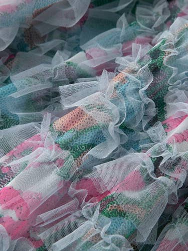 Color as pictures DR592Y Hand-Printed Lotus Leaf Lace Dress with Beaded Detail for wholesale on Faire11