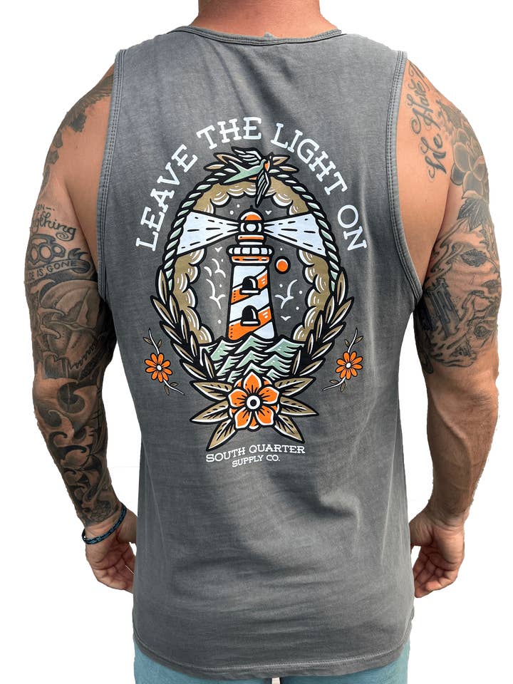South Quarter Leave The Light On Tank (Slate) for wholesale by Long Island Strong