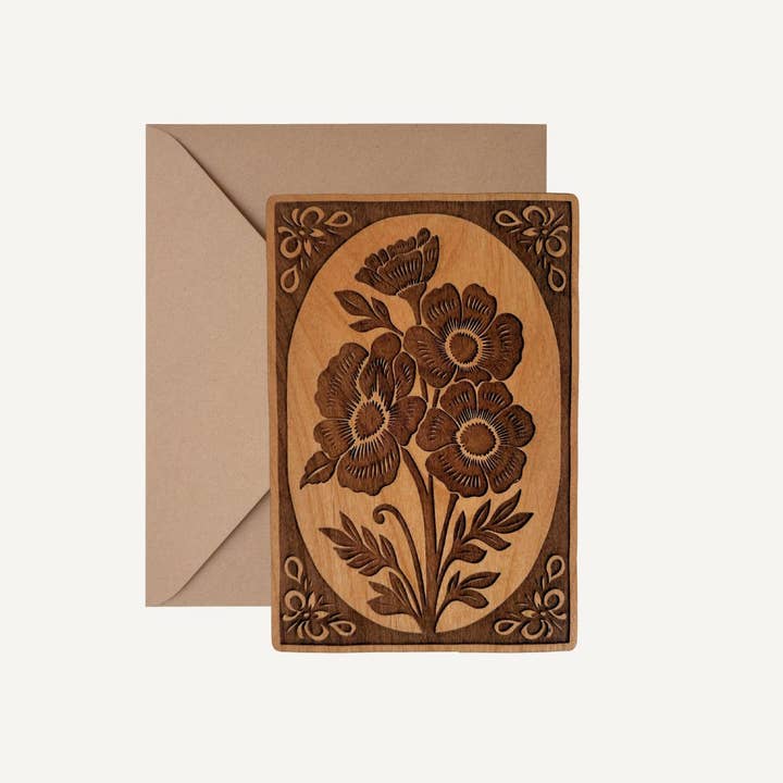 Lucca - Wholesale Everyday Greeting Card - Framed Flowers | Real Wood Greeting Card1