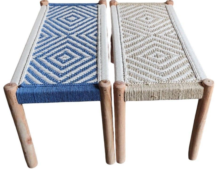 Status Collections - Wholesale Bench - Blue /White Chindi Bench 90 (W)x 40 (D) x 46 (H) cm1