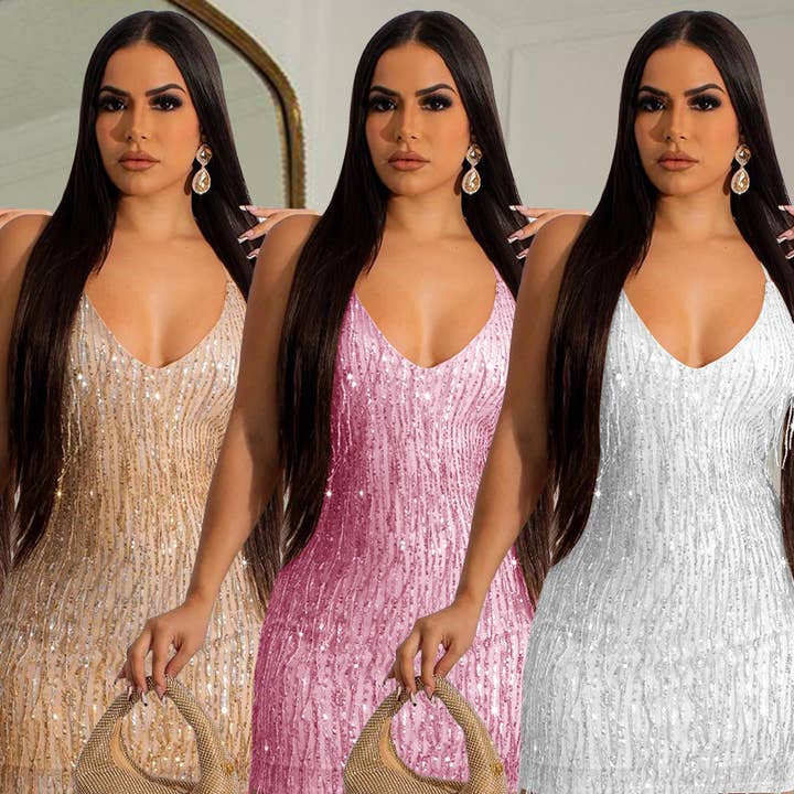 Deep V Neck Fringe Mini Dress for wholesale by Western Fashion