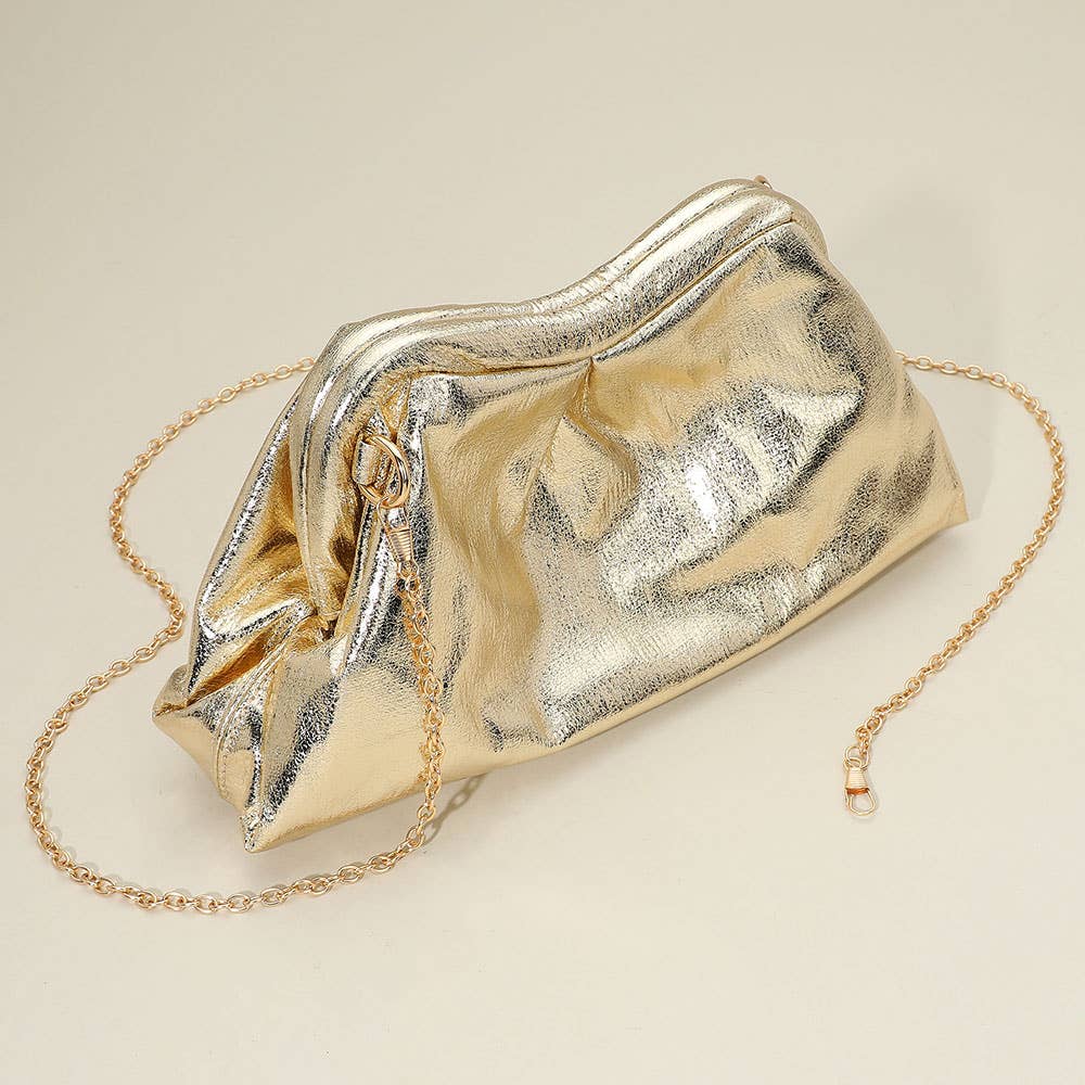 Sensibling Corp. - Wholesale Clutch Bag - Women's - Metallic Pleated Frame Clutch Evening Bag / Crossbody Bag9