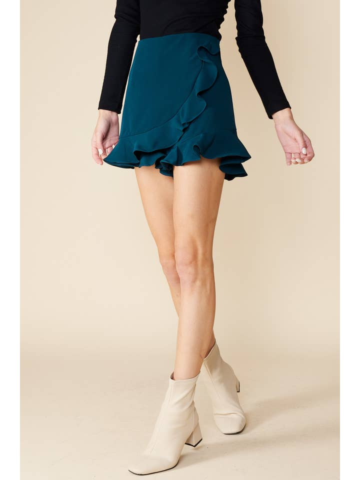 FSL Apparel - Venta al por mayor Falda pantalón - Mujer - IP7046 - FALDA CRUZADA CON VOLANTES Y CREMALLERA TRASERA