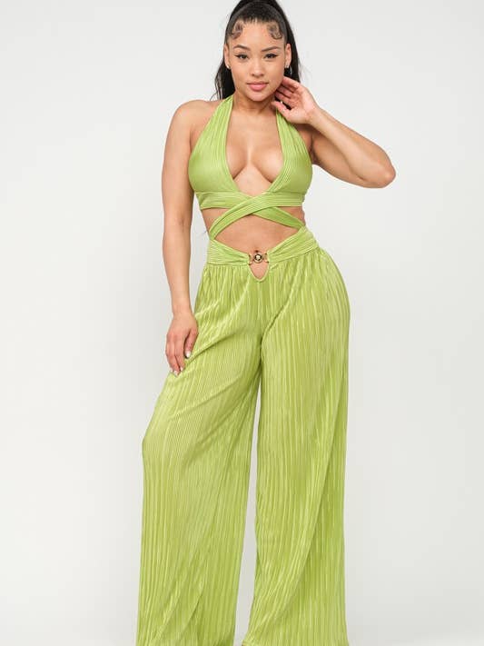 Gold Trim Details Jumpsuit for wholesale by Belita Collection