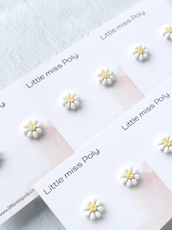 Single Mini Daisy Stud - White & Yellow for wholesale by Little Miss Poly