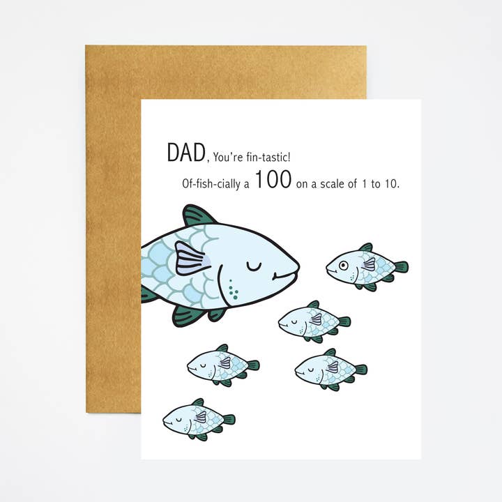 Fin-tastic Dad Fish Father's Day A2 Greeting Card for wholesale by ILOOTPAPERIE