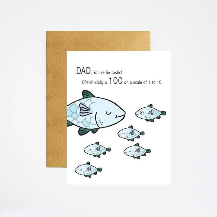 Fin-tastic Dad Fish Father's Day A2 Greeting Card for wholesale by ILOOTPAPERIE