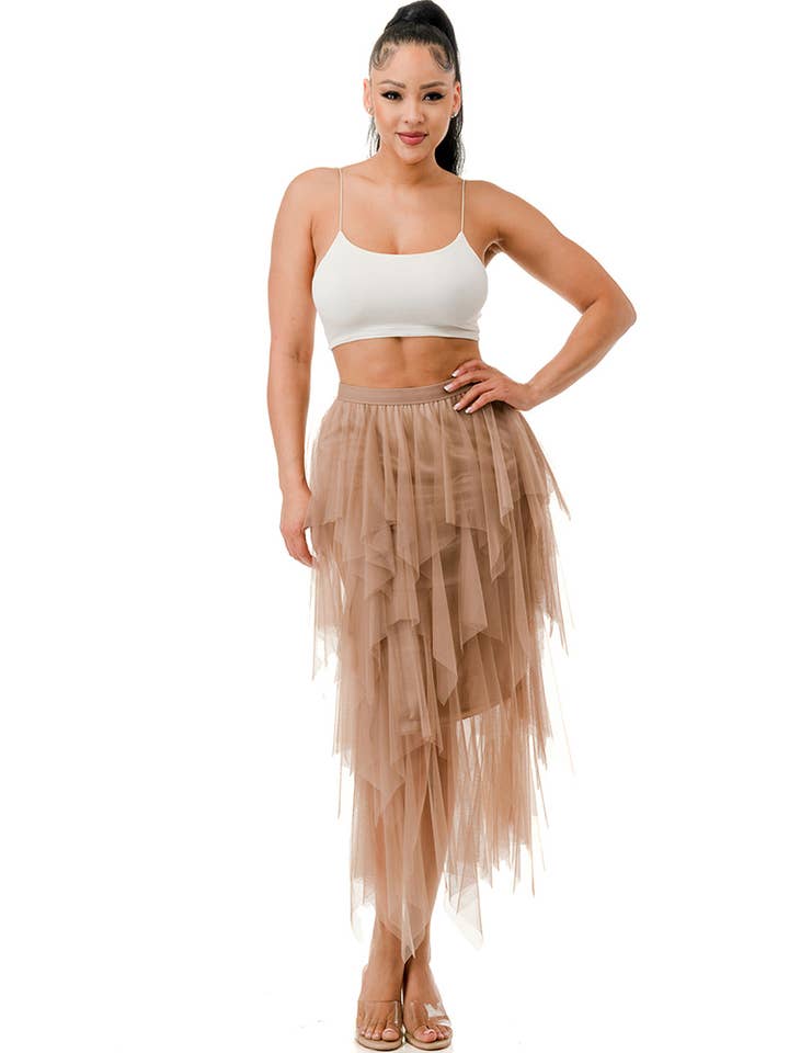 Hana - Wholesale Skirt - Women's - Solid Mesh Tulle Skirt