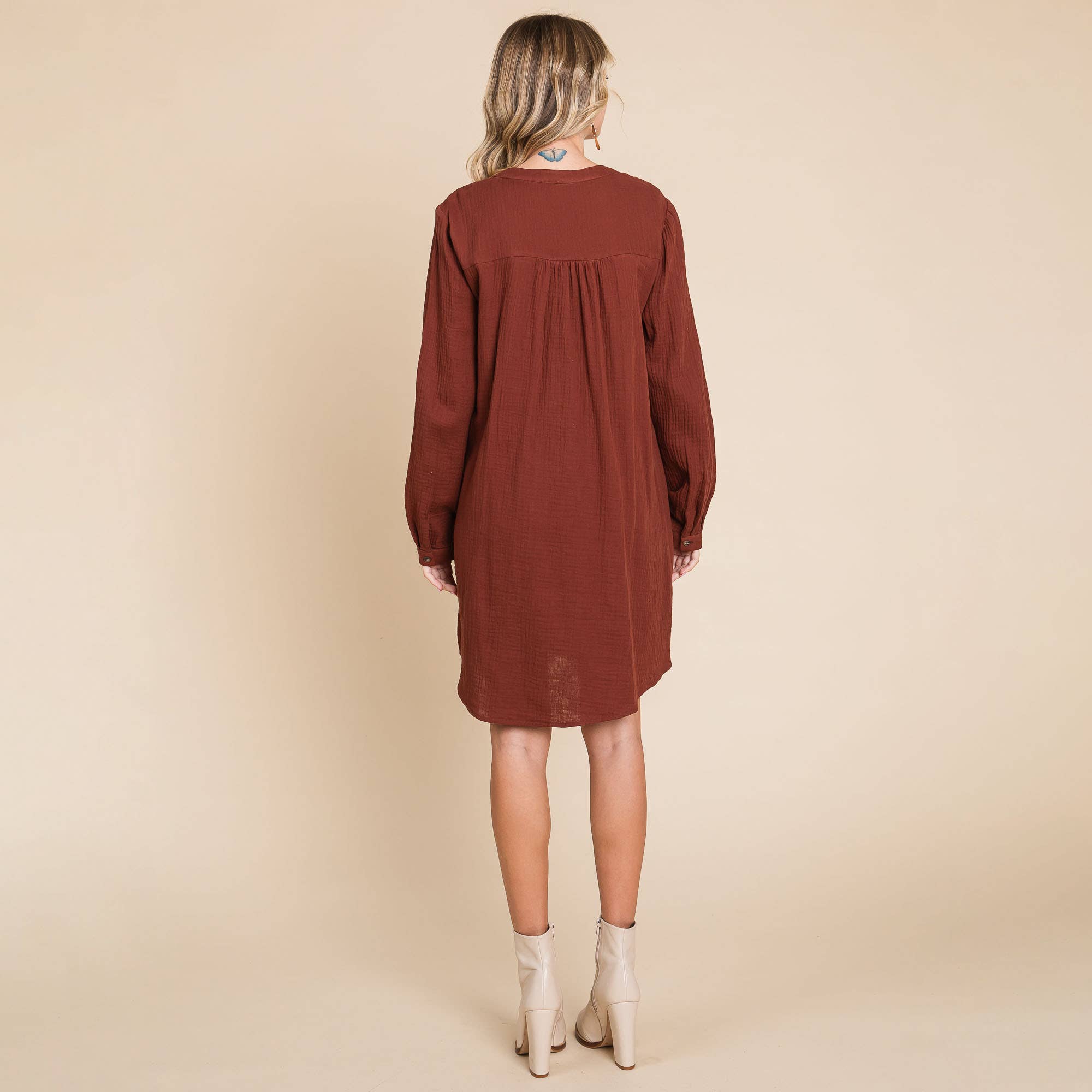 ROLYPOLY - Vente Robe – femme - Robe tunique en coton double gaze manches longues style henley12