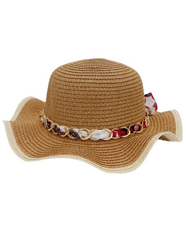 Ruffle Wavy Floppy Brim Color Outline Paper Straw Chapeau de soleil en paille pour la vente par Cap Zone