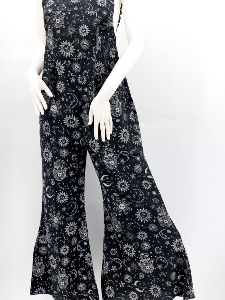 Himalaya Handmade - Wholesale Overalls - Women's - Cotton Hippie Handmade Celestial Print Wide Leg Bohemian Overalls3