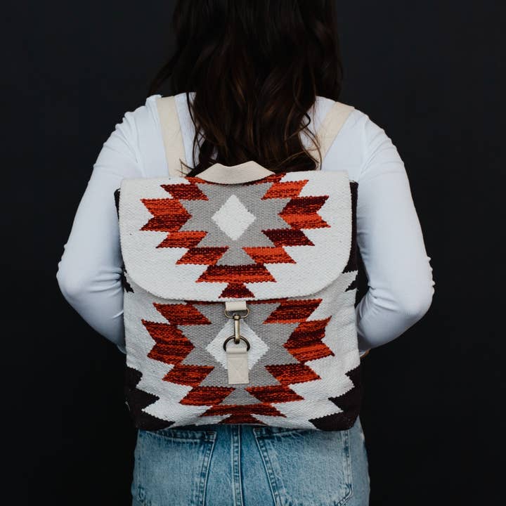 Panache Apparel Co. - Wholesale Backpack - Women's - Cream, Brown & Rust Aztec Backpack